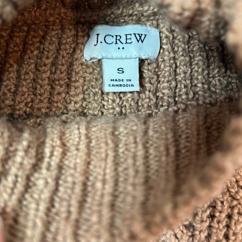 J.Crew Womens Mock Neck Diagonal Cable Knit Sweater Camel Tan Brown Small - Picture 5 of 7